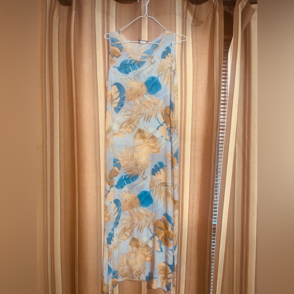 Vintage Yellow/Blue Floral Pure Rayon Maxi by Caribou - sz M